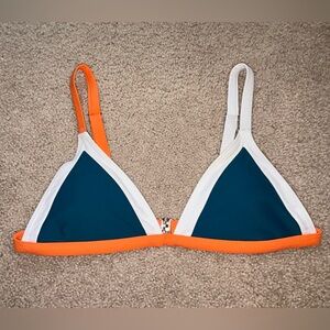 EUC SHEIN Stylish Orange and Blue Color-block Women's Padded Swim Top Sz Medium